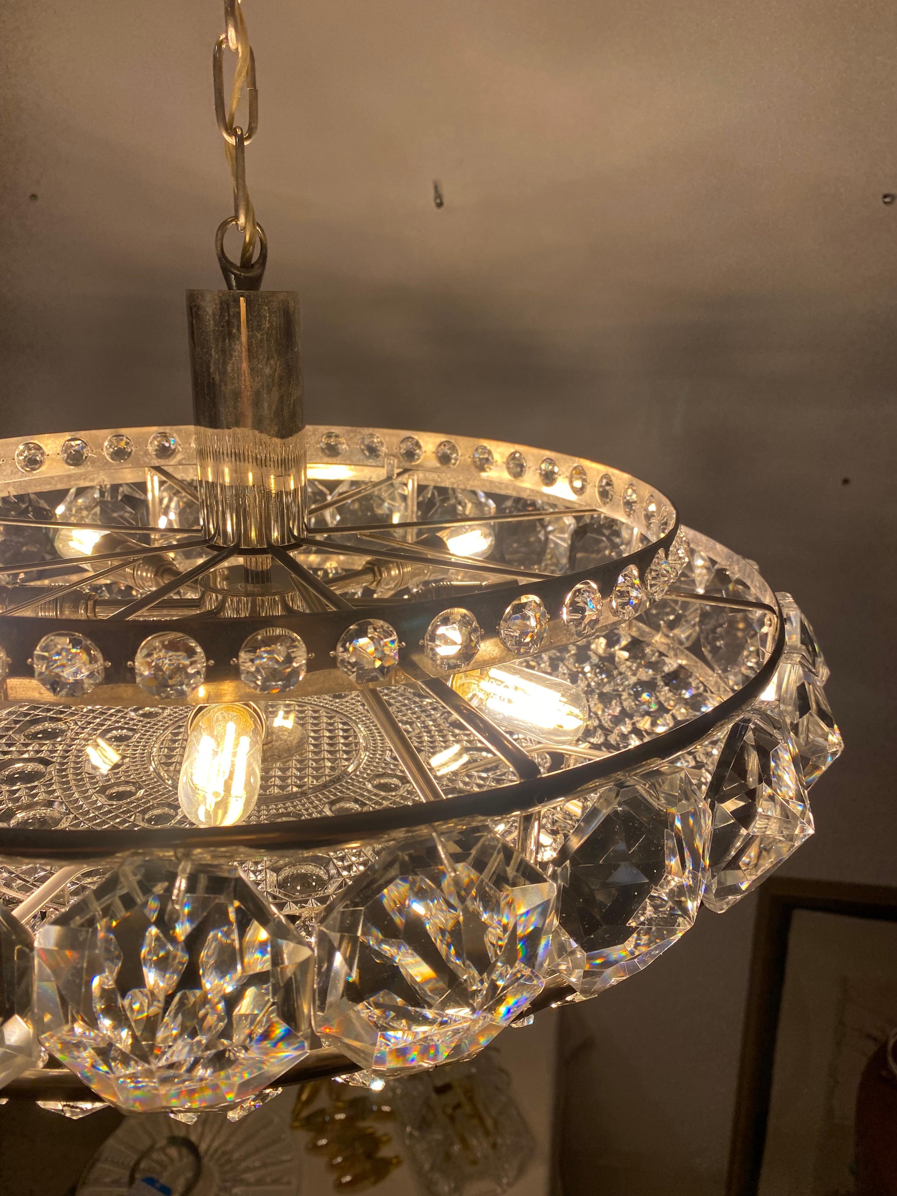 Chromed Brass and Glass Chandelier by Orrefors from the 1960s For Sale 2