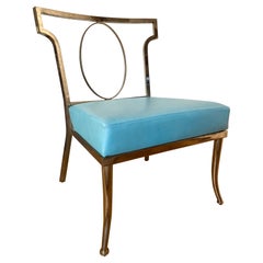 Chromed Brass and Turquoise Leather Chair attributed to William “Billy” Haines