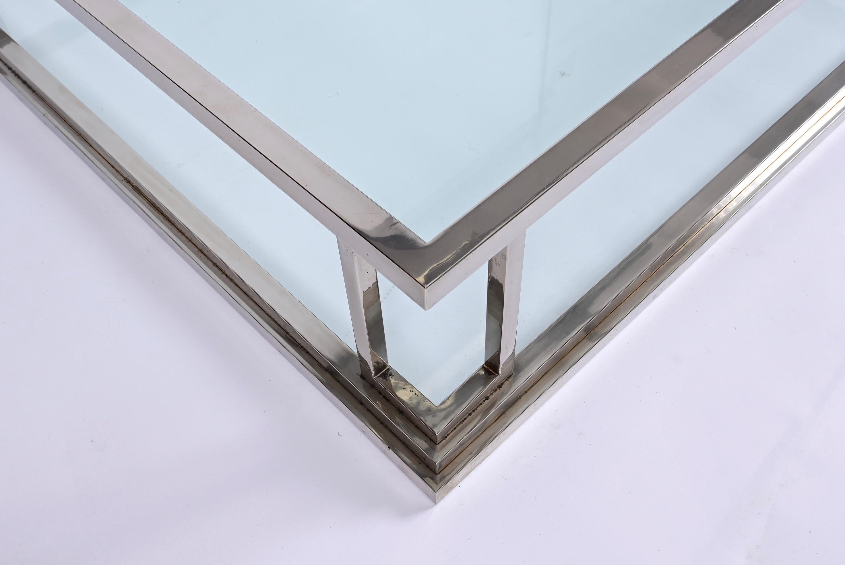 Chromed Brass Square Two Levels Italian Coffee Table with Glass Tops, 1970s 6