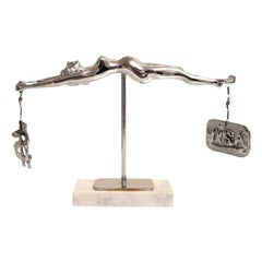 Chromed Bronze and Marble Sculpture by James David Berenson Titled "Temperance"