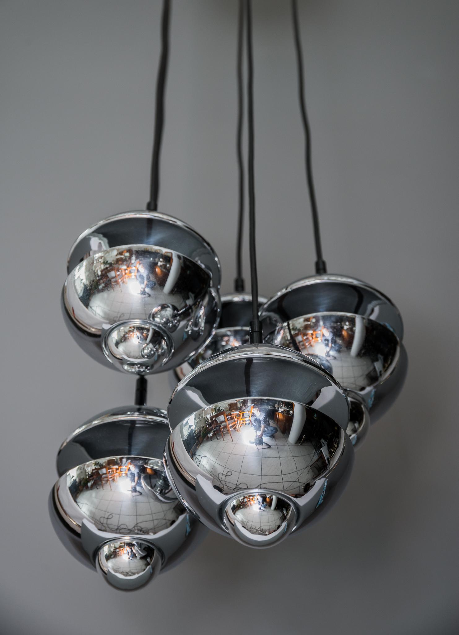 Chromed Chandelier by Kaiser Leuchten, Germany, circa 1960s In Good Condition For Sale In Wien, AT