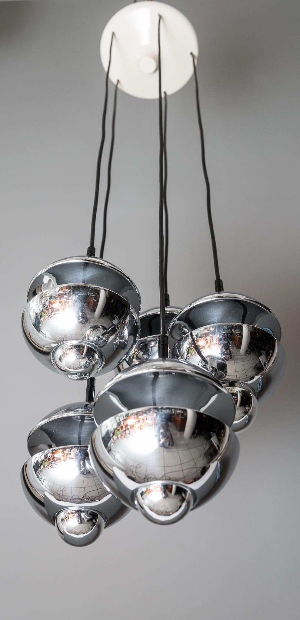 Mid-20th Century Chromed Chandelier by Kaiser Leuchten, Germany, circa 1960s For Sale