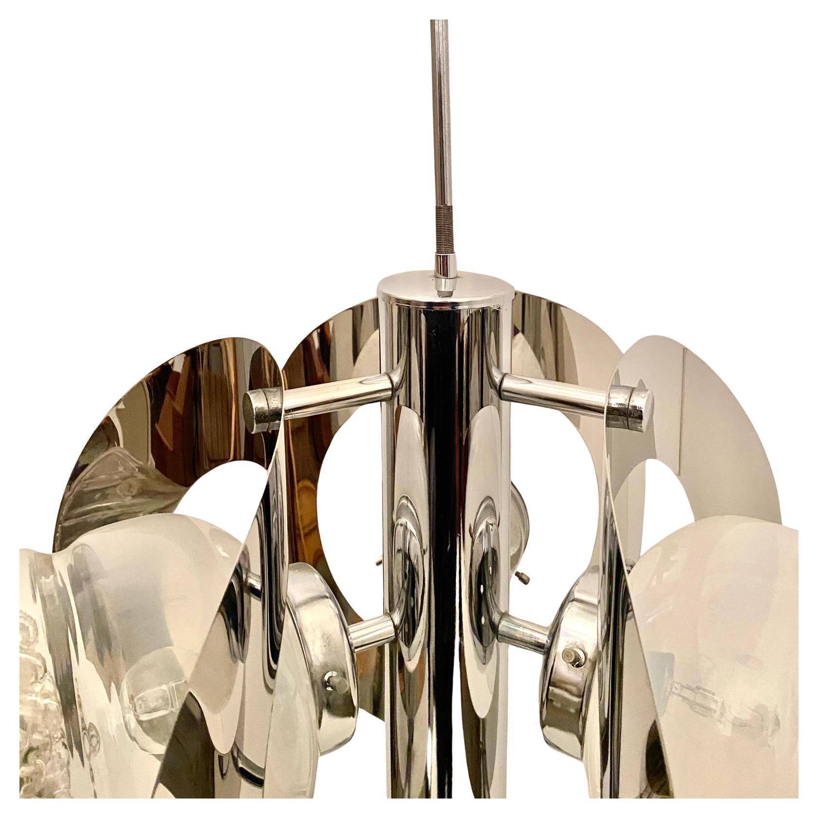 Space age Chromed Chandelier, Mazzega Italy 1970s For Sale 3