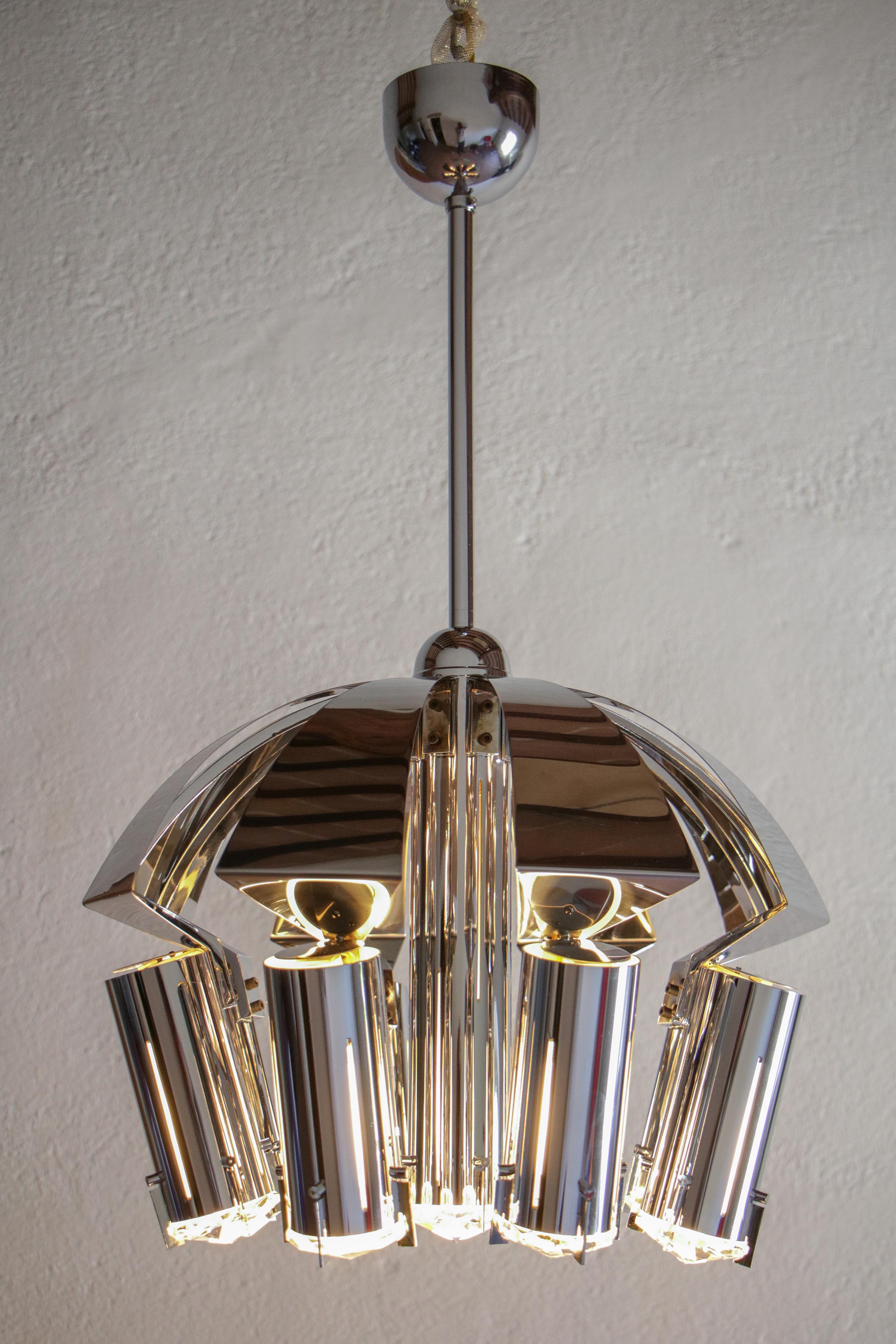 Chromed Chandelier Pendant Ceiling Lamp Attributed to Goffredo Reggiani, 1970s For Sale 5