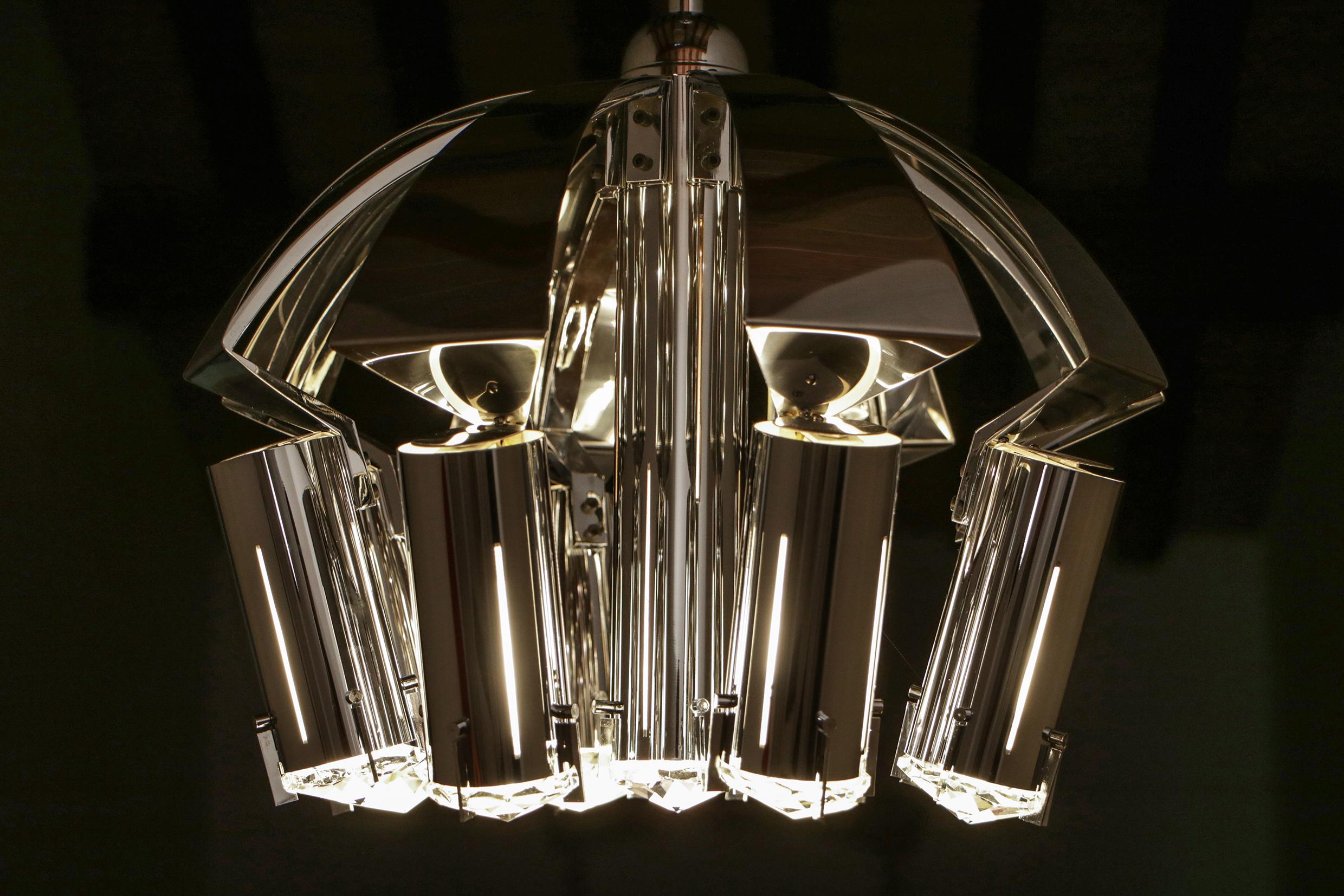 Chromed Chandelier Pendant Ceiling Lamp Attributed to Goffredo Reggiani, 1970s For Sale 8