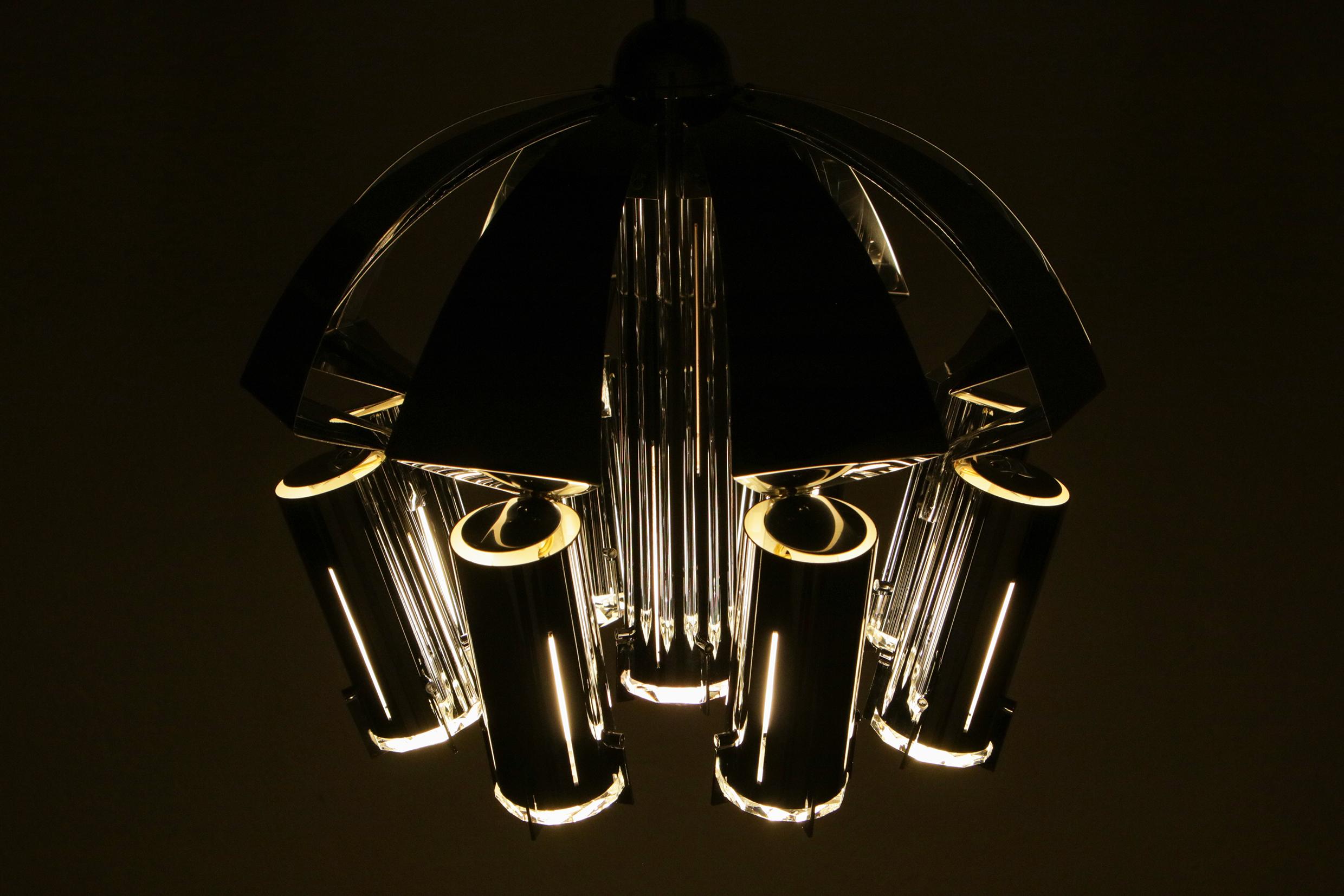 Chromed Chandelier Pendant Ceiling Lamp Attributed to Goffredo Reggiani, 1970s For Sale 10