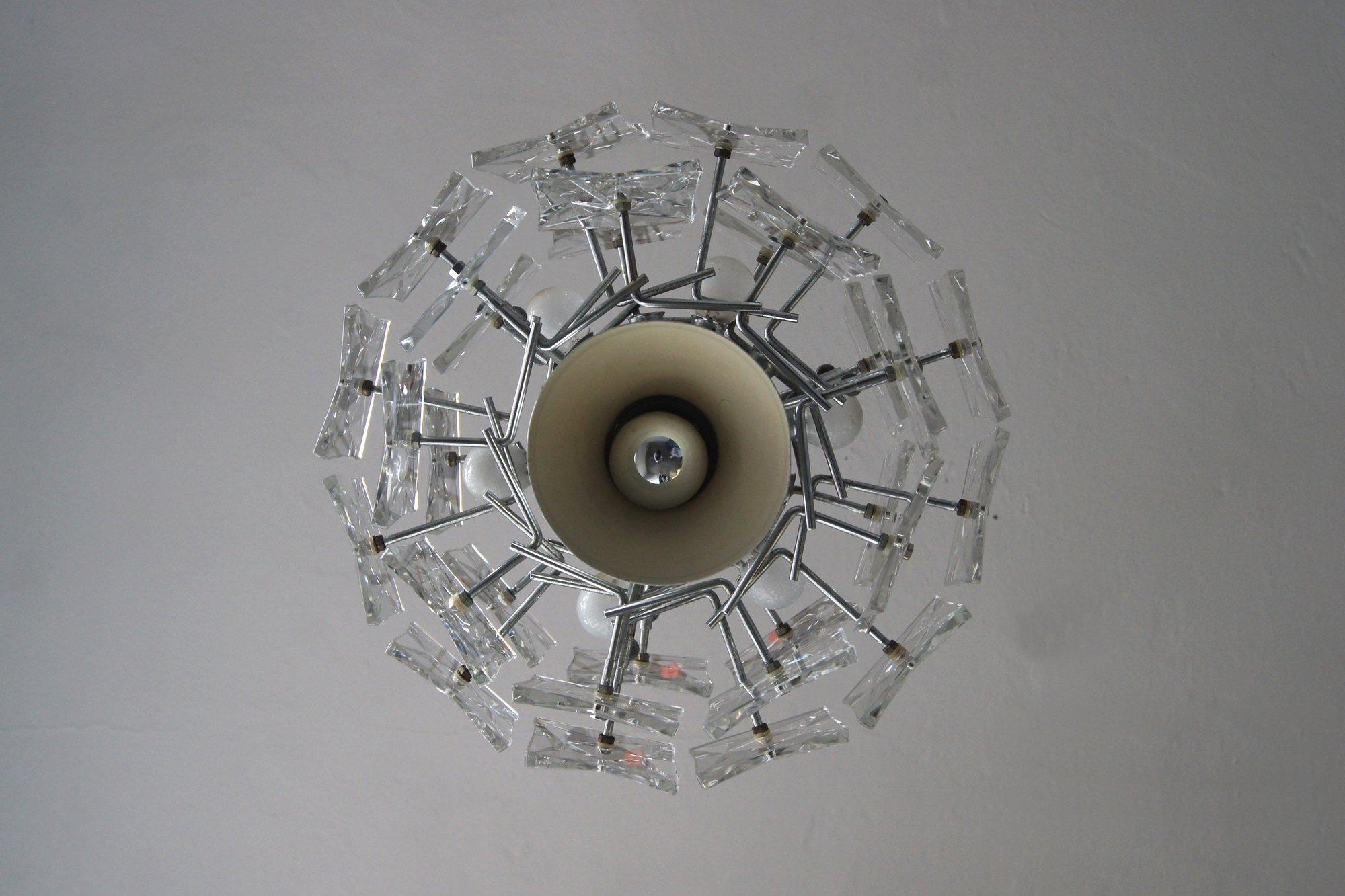 Milieu du XXe siècle Lustre chromé avec cristaux design Kinkeldey Allemagne 1960s en vente