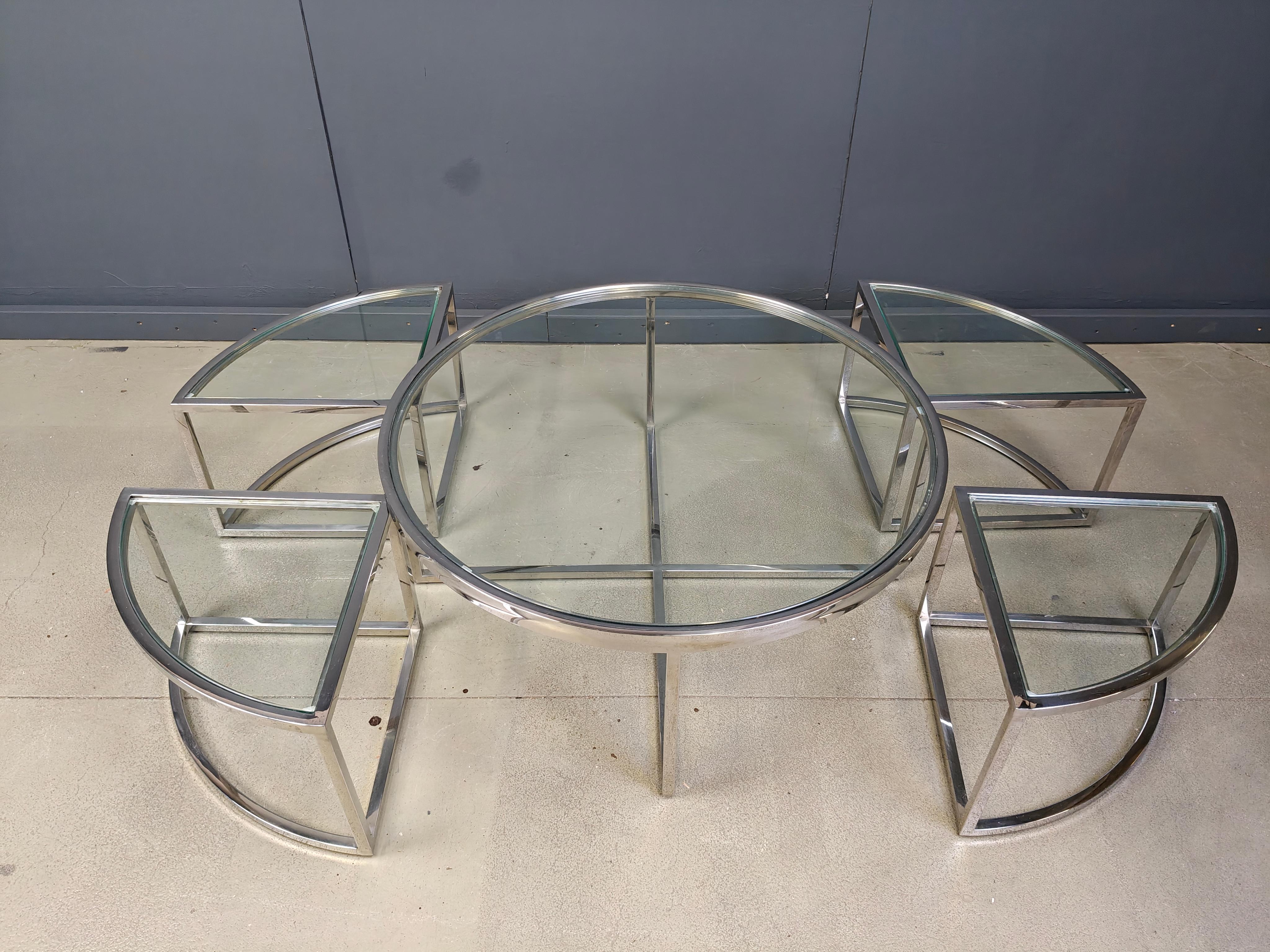 Juego de mesa de centro cromada con mesas nido, años 70 en Bueno estado para la venta en Leuven, Vlaams Gewest