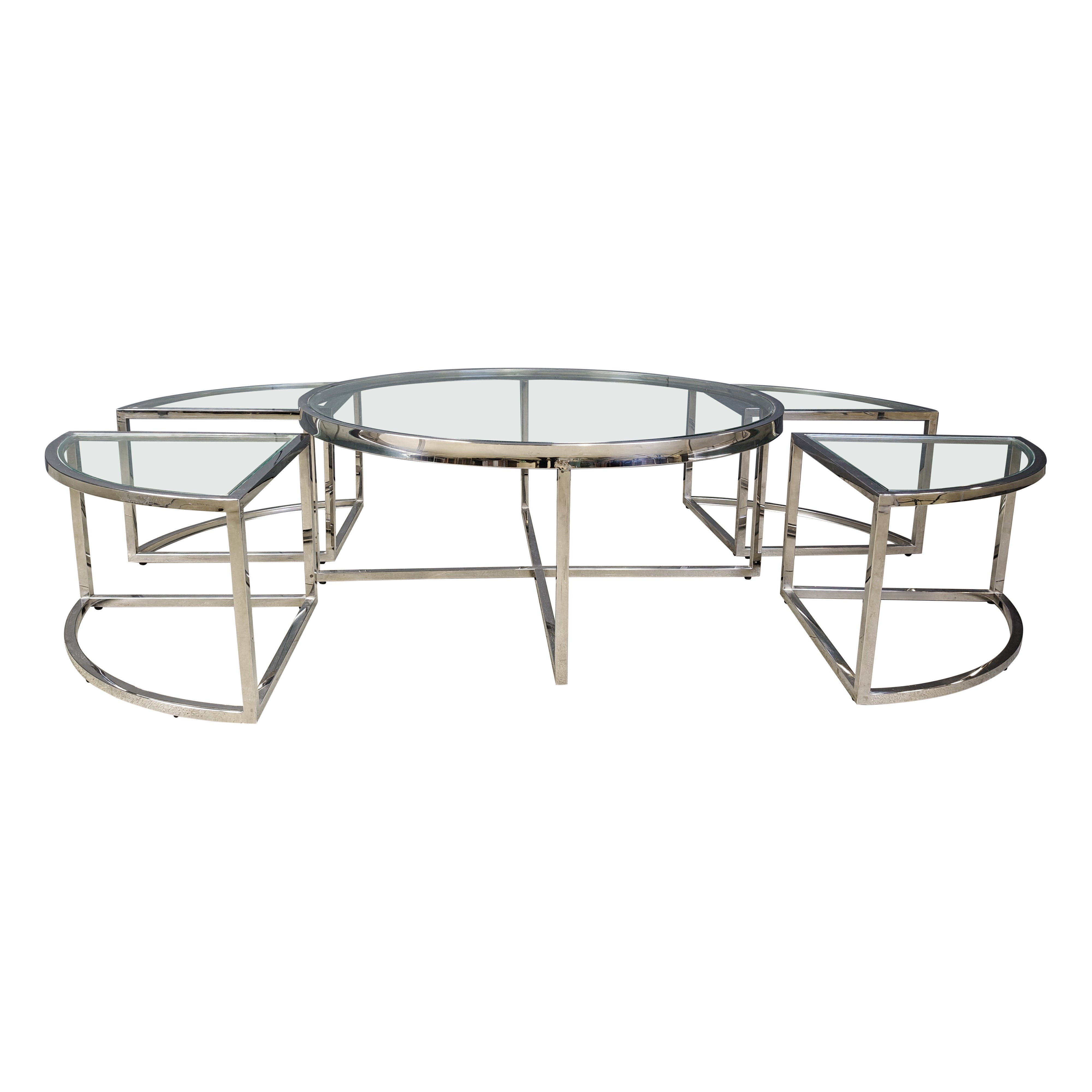 Juego de mesa de centro cromada con mesas nido, años 70 en venta