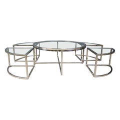Juego de mesa de centro cromada con mesas nido, años 70