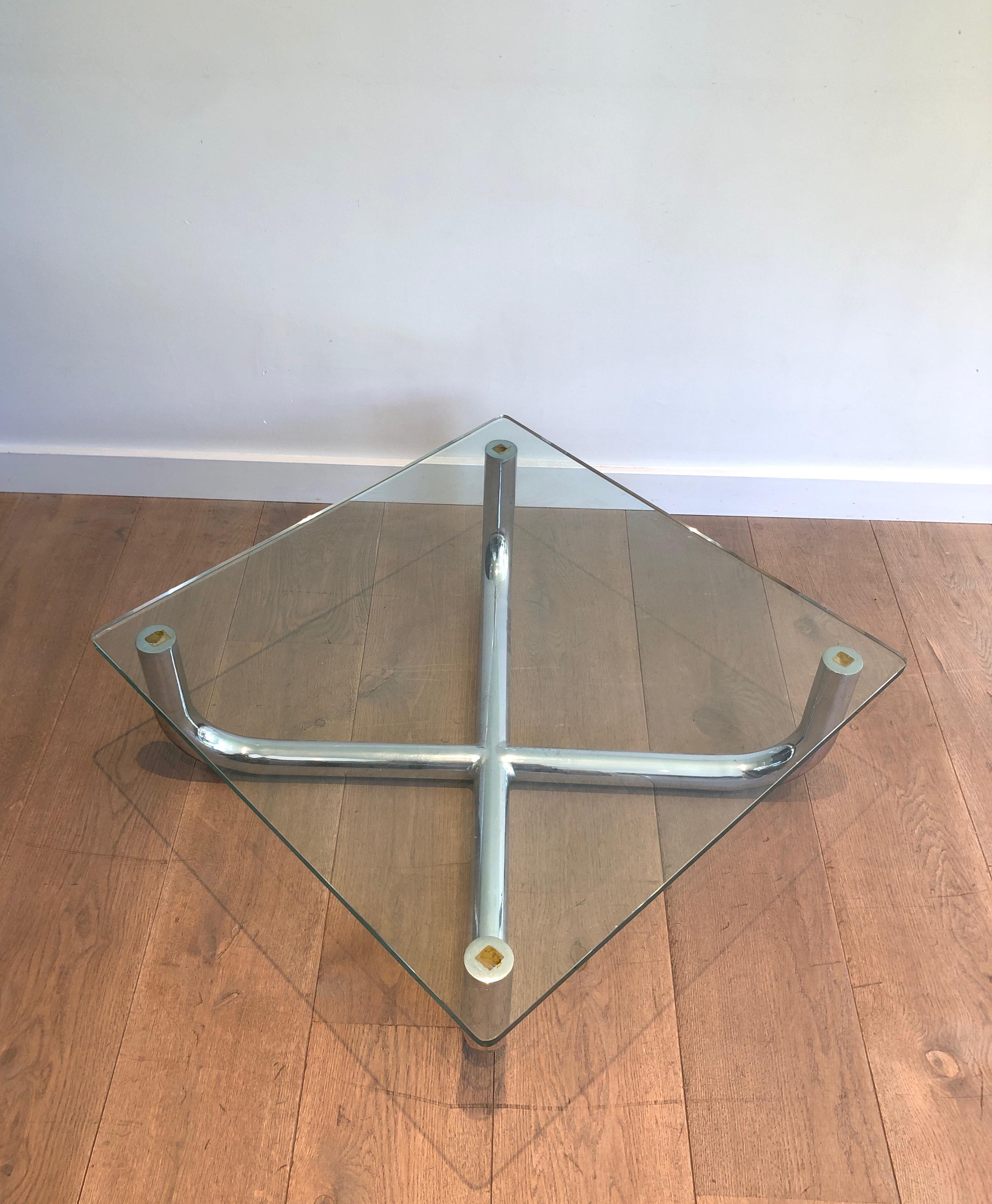Chromed Coffee Table with Glass Shelf, French Work, Circa 1970 For Sale 6