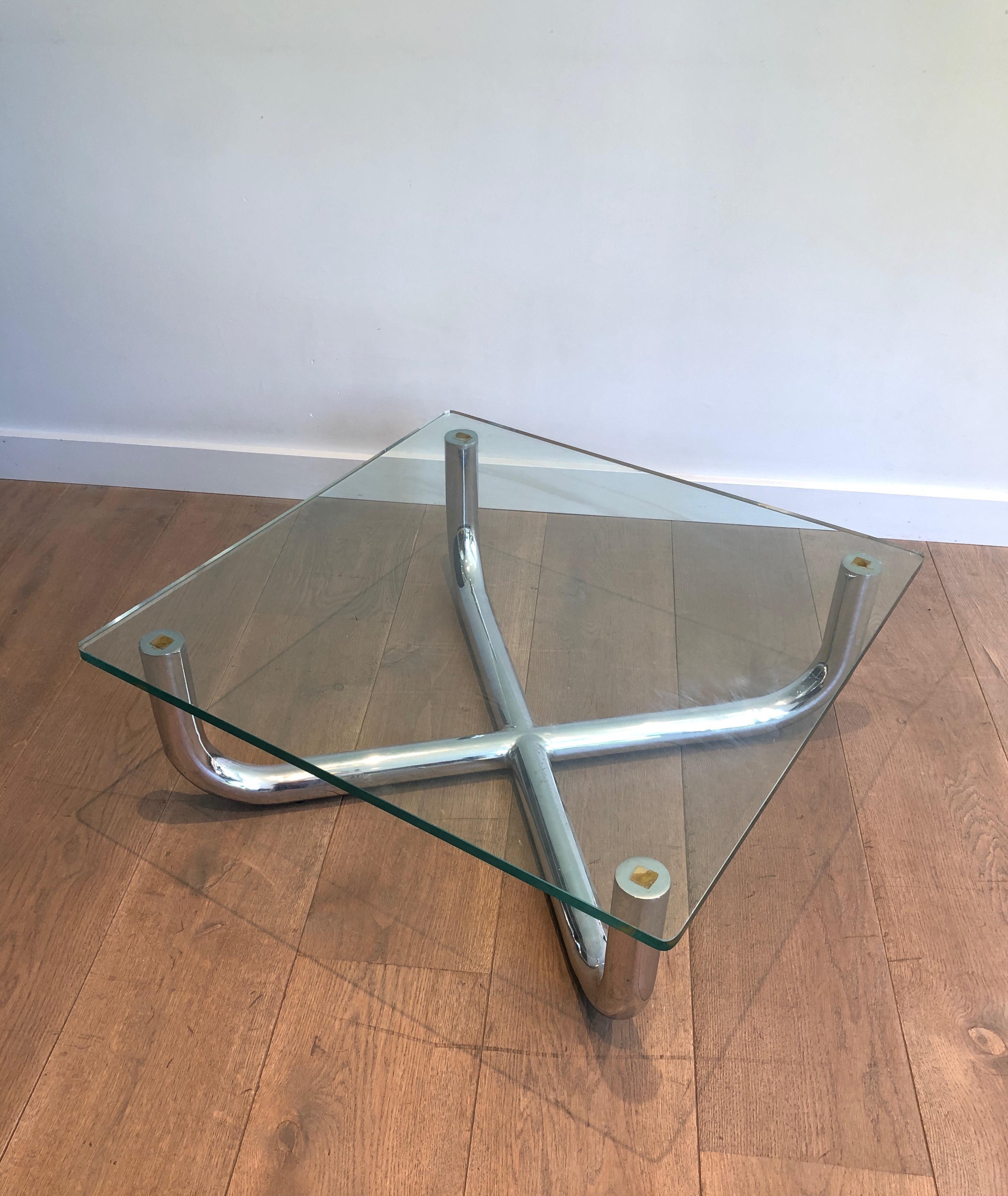 Chromed Coffee Table with Glass Shelf, French Work, Circa 1970 For Sale 7