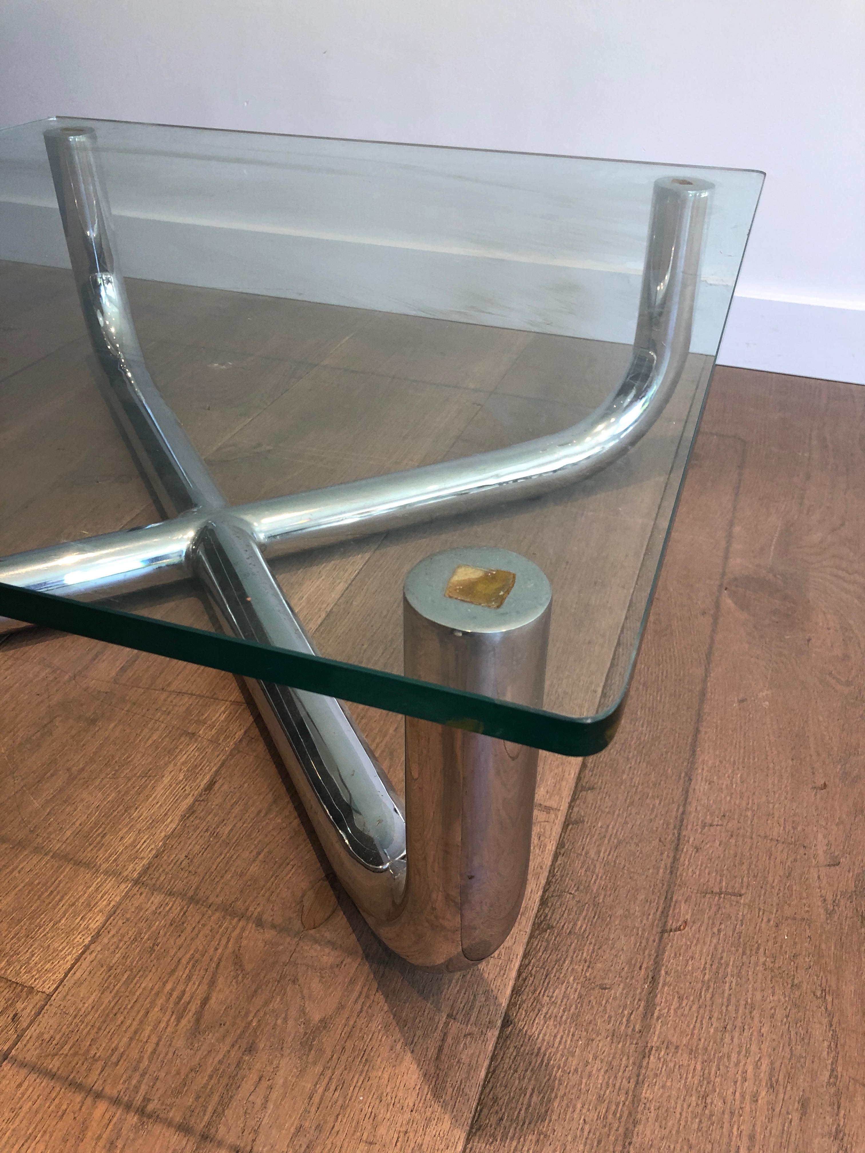 Chromed Coffee Table with Glass Shelf, French Work, Circa 1970 For Sale 2