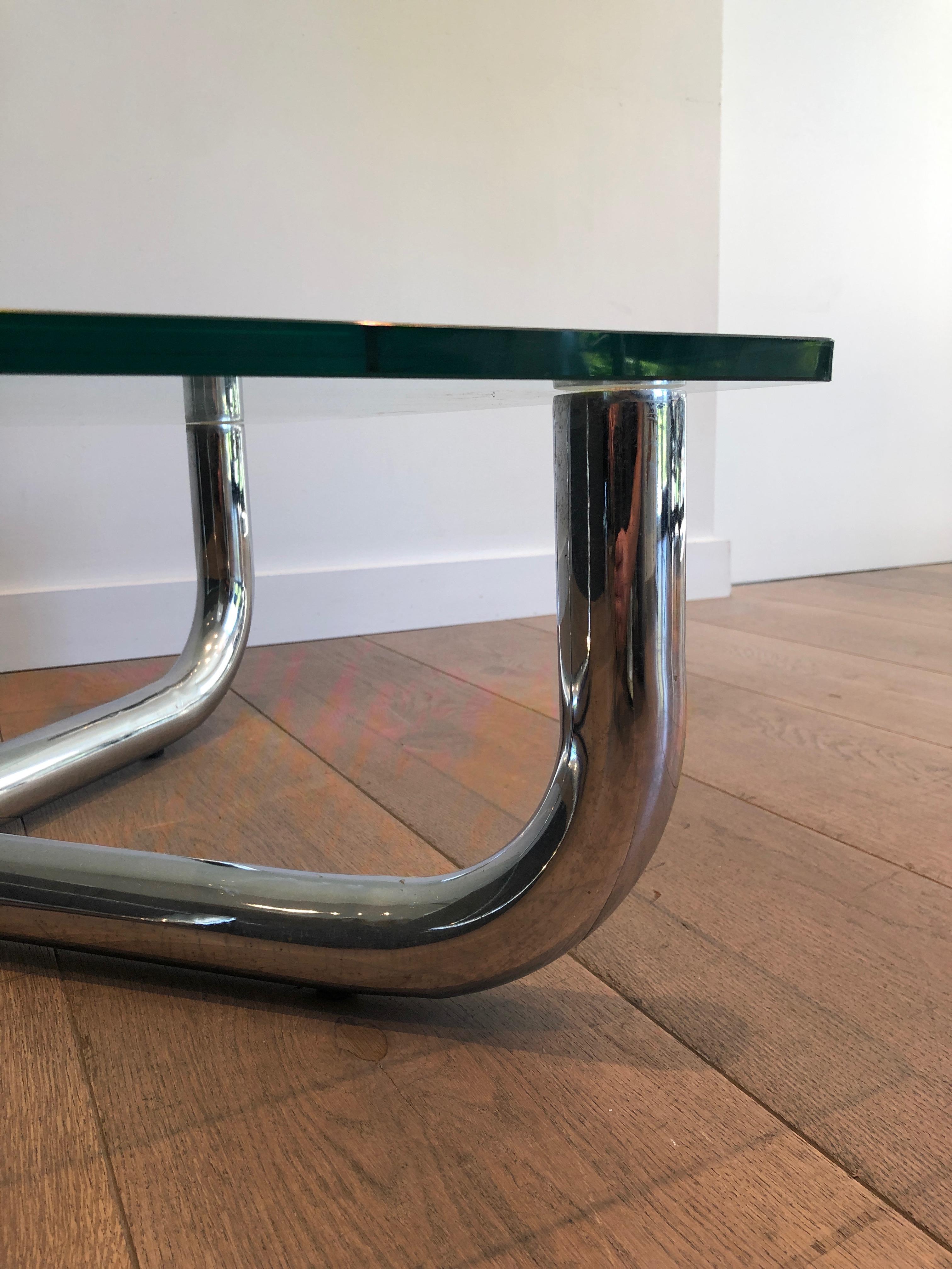 Chromed Coffee Table with Glass Shelf, French Work, Circa 1970 For Sale 3