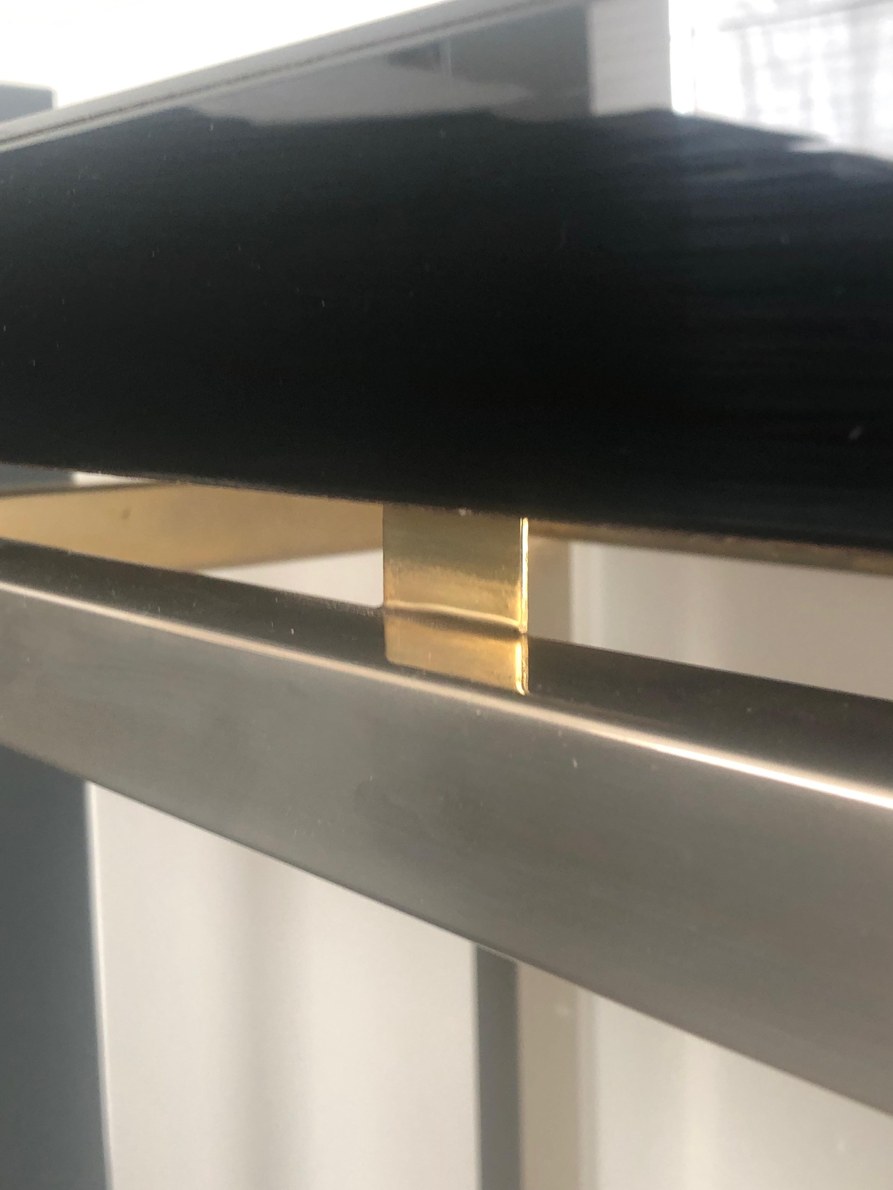 Chromed console with thick black lacquered top. French work. Circa 1970 For Sale 7