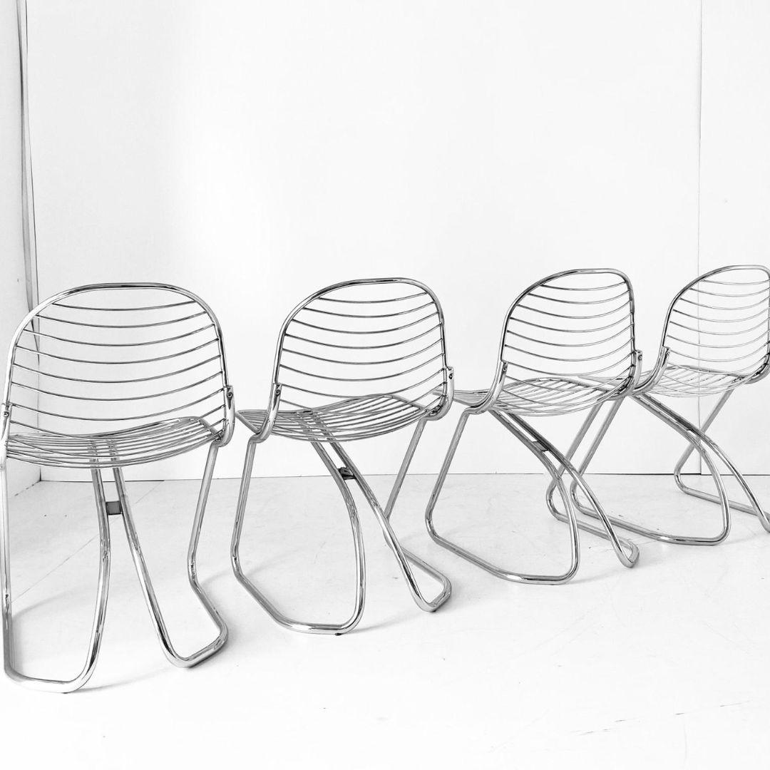 Italian Chromed Dining Chairs, Gastone Rinaldi for RIMA, Set of Four, Italy I970s