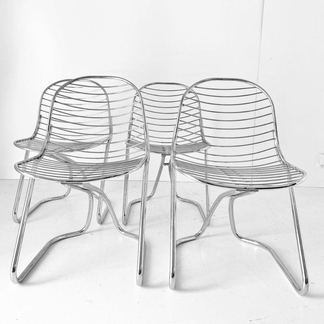 Chromed Dining Chairs, Gastone Rinaldi for RIMA, Set of Four, Italy I970s In Good Condition In Ceglie Messapica, IT