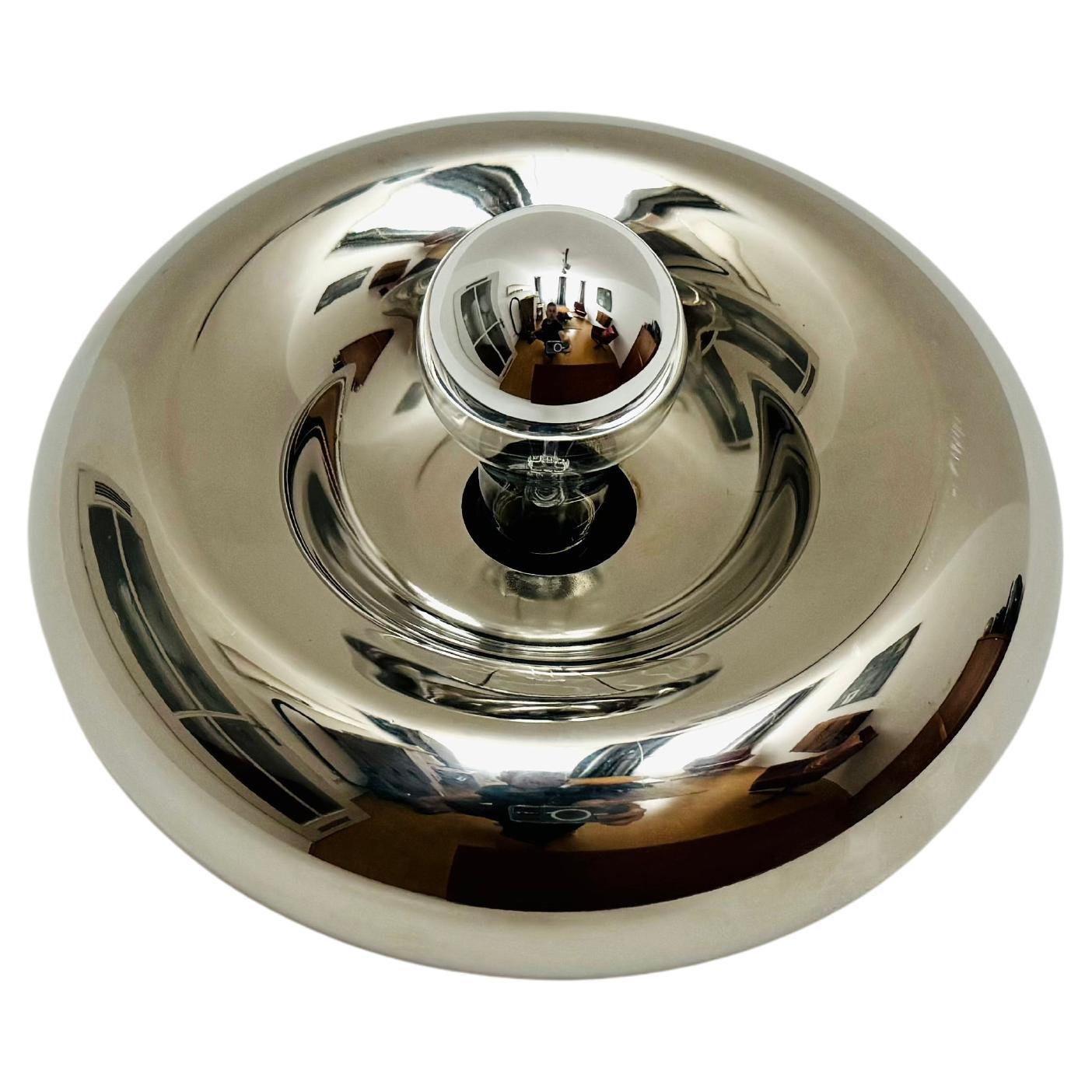 Chromed Donut Shaped Flush Lamp by Luci Cinisello Milano For Sale