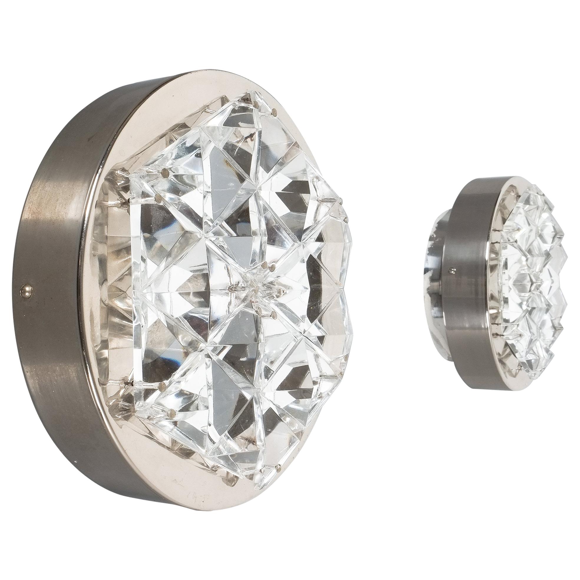 Chromed Facetted Crystal Midcentury Dot Sconces (6 pieces), Austria