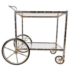 Chromed Faux Bamboo Bar Cart, Orsenigo Italy, 1970s