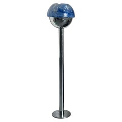 Chromed Floor Lamp from the 1960s, Made in Italy, Blue and white murano glass