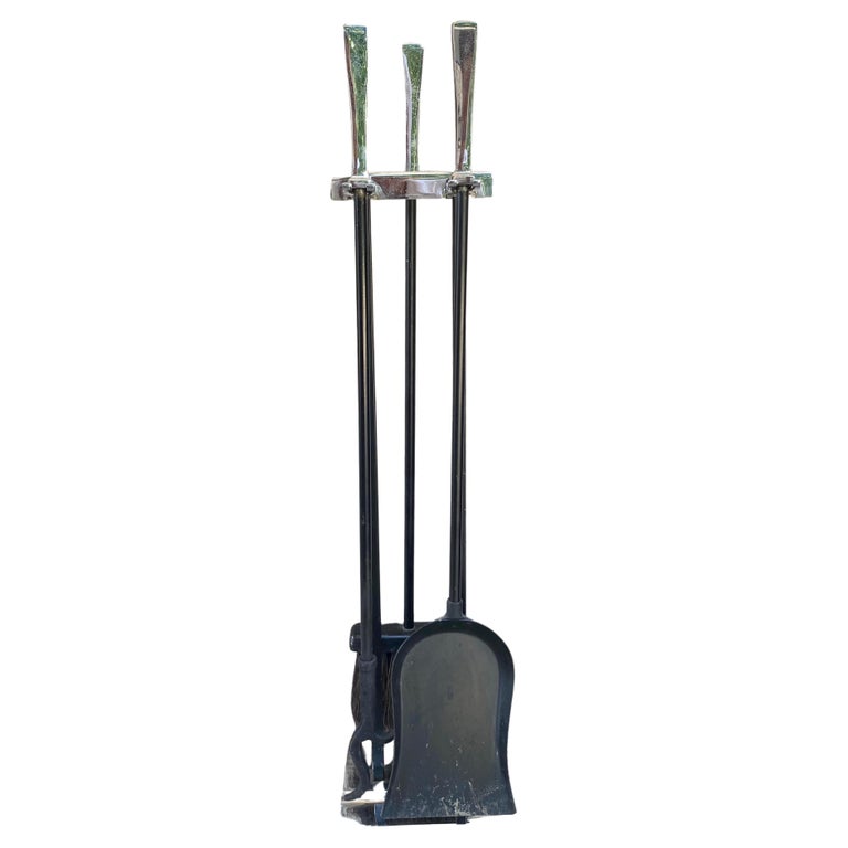 Chromed Handled and Iron Modern Fireplace Tool Set For Sale at 1stDibs