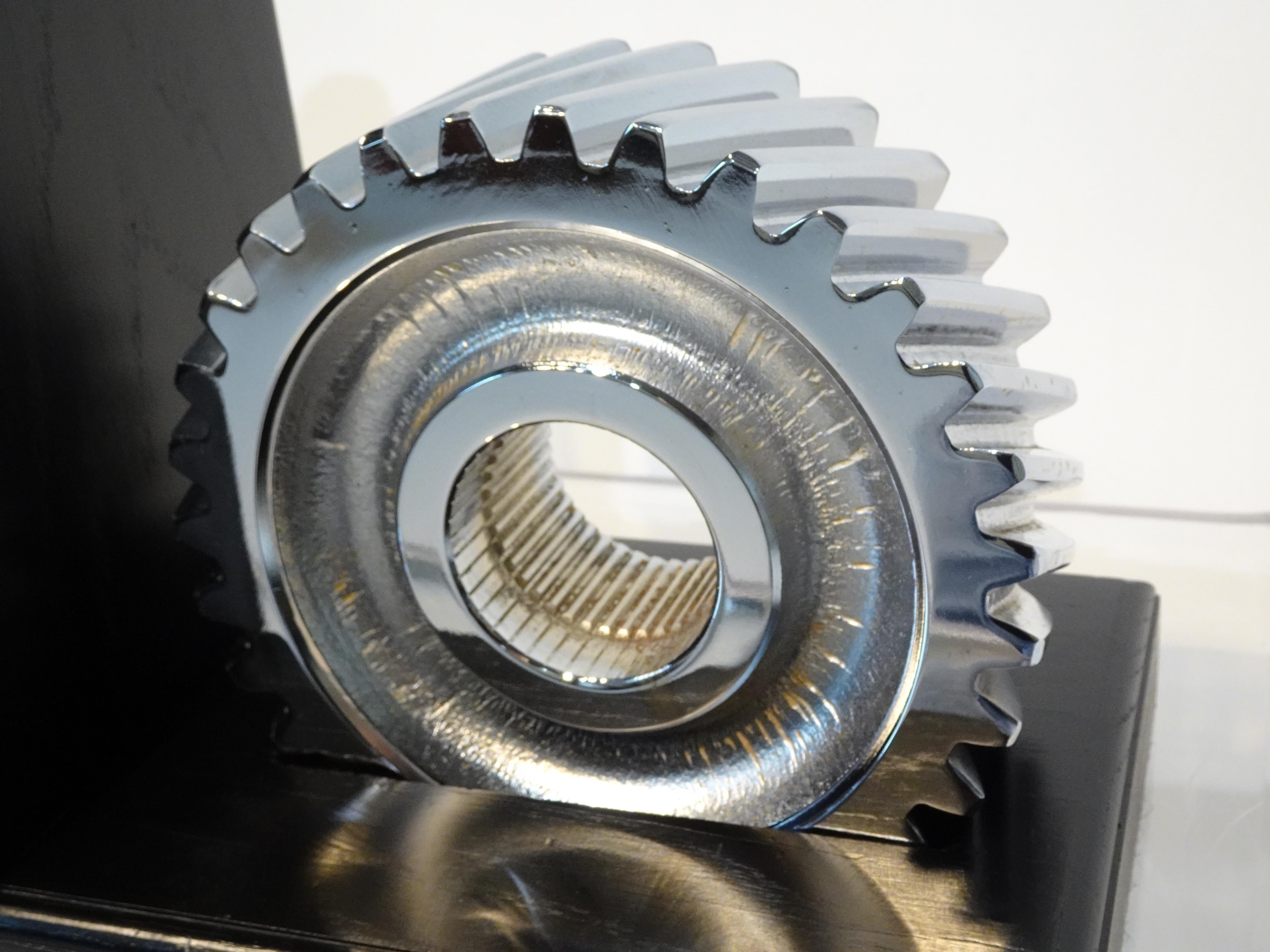 Chromed Industrial Gear / Wood Bookends 1