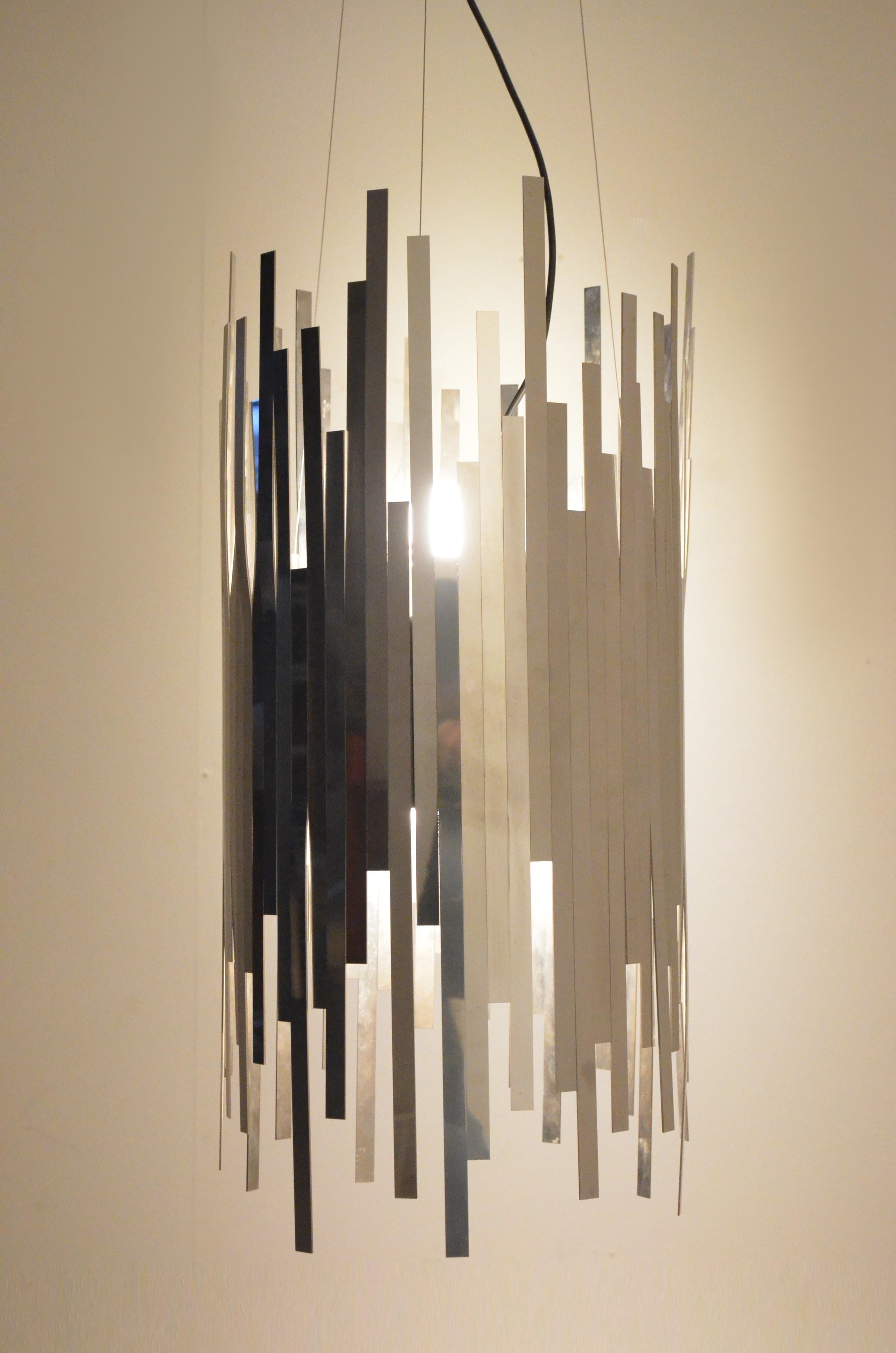 Chromed Lamello Skyscraper Sculptural Pendant Lamp, 1970s In Good Condition For Sale In Brussels, Ixelles