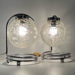 Chromed Lamps with Patterned Glass Globes by Richard Essig, 1970s, Set of 2