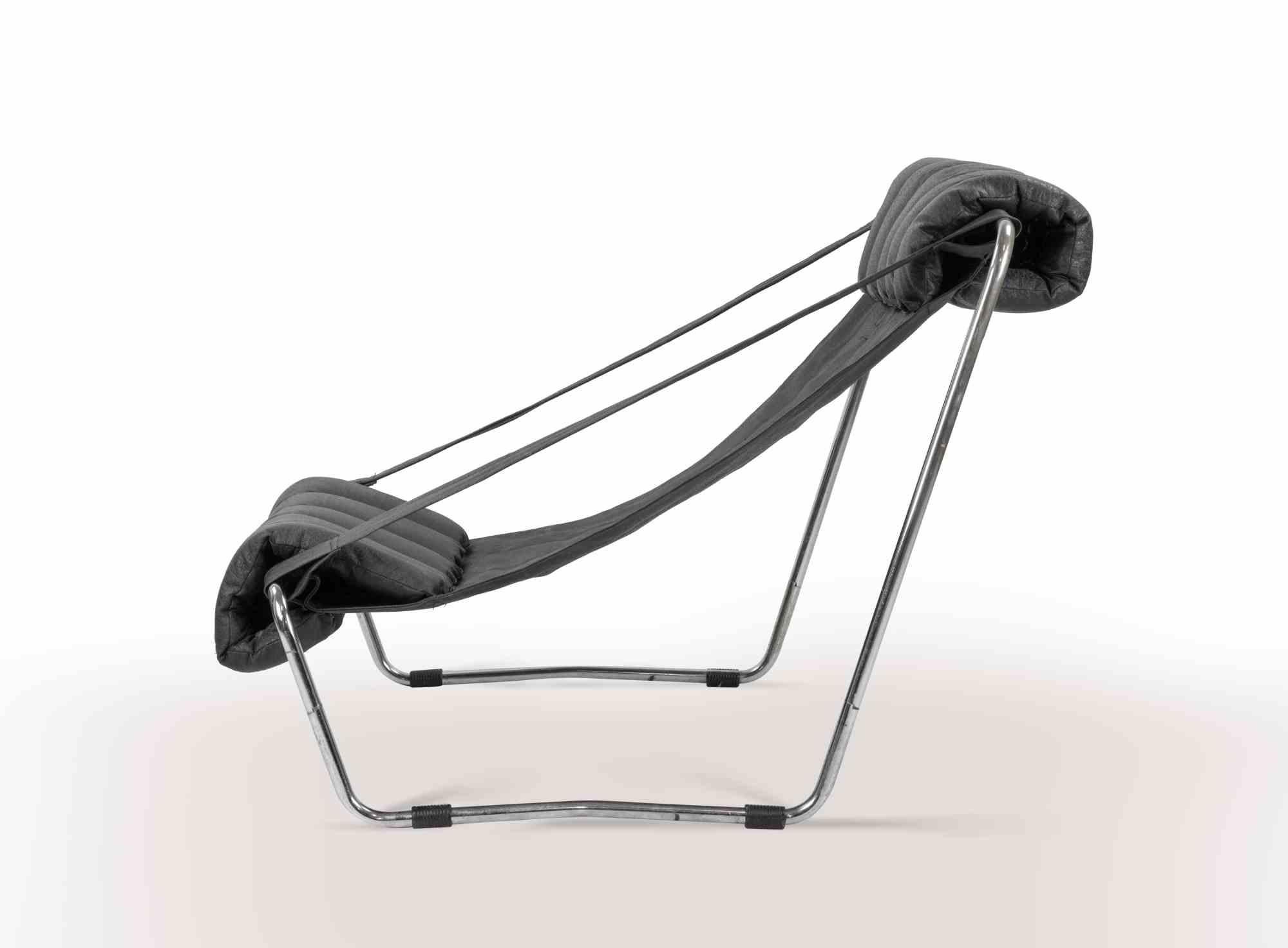 Italiano Chaise longue in pelle cromata di Corsini - Wiskemann per Cinova, anni '70 in vendita
