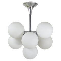 Chromed Atomic Chandelier with White Glass Globes, Temde, Switzerland