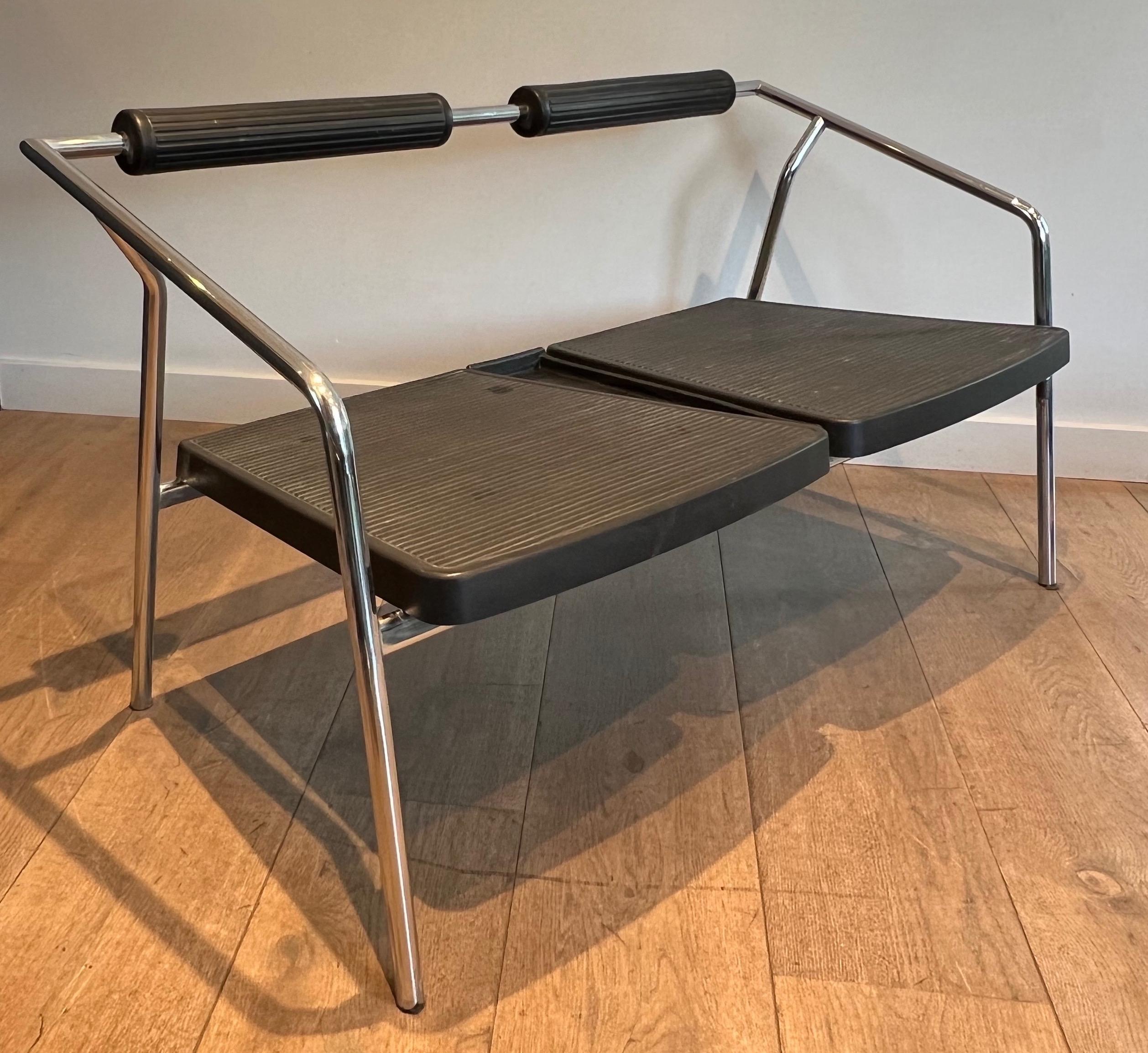 Chromed Metal and Black Rubber Design Sofa Signed System. French work.  For Sale 8