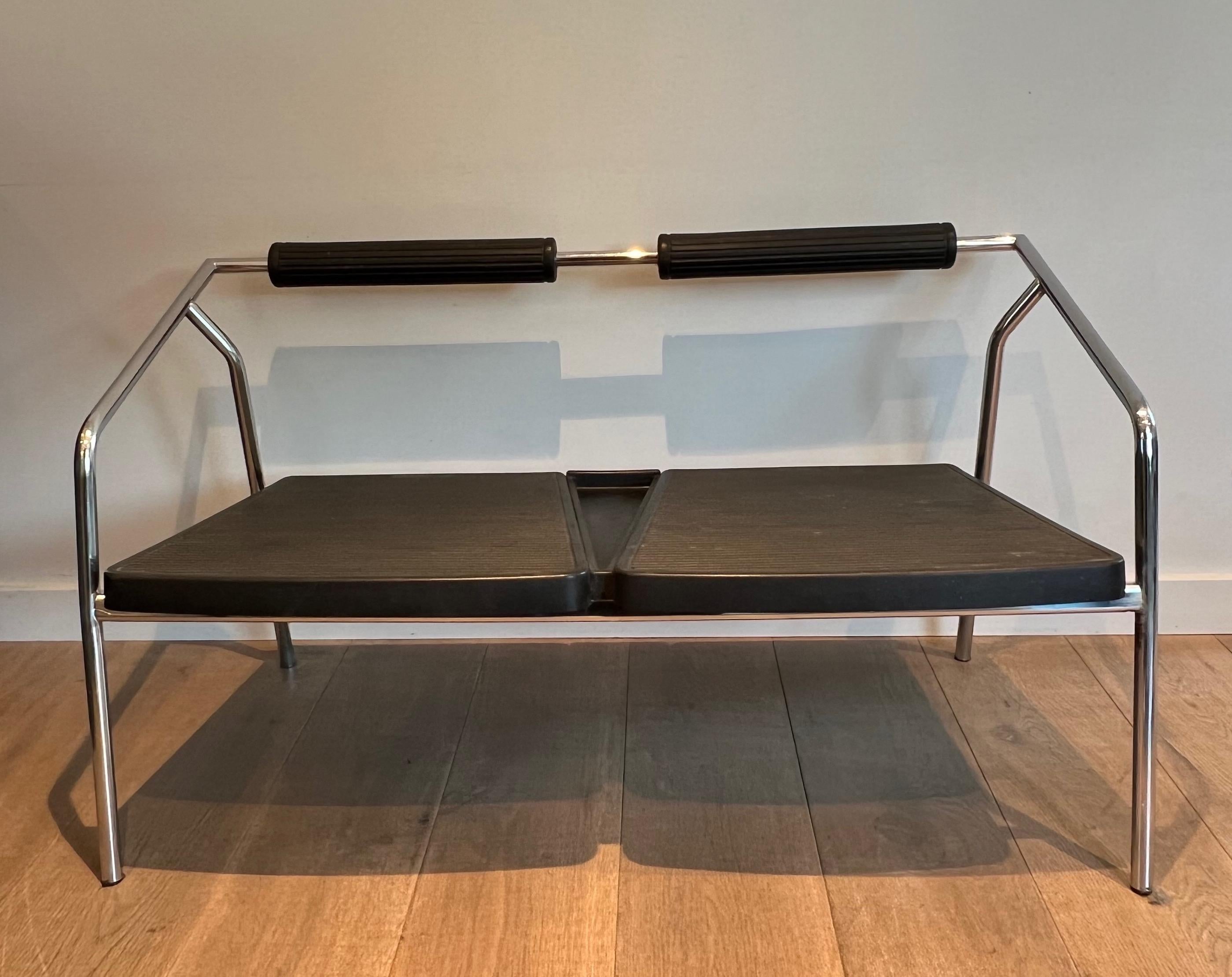 Late 20th Century Chromed Metal and Black Rubber Design Sofa Signed System. French work.  For Sale