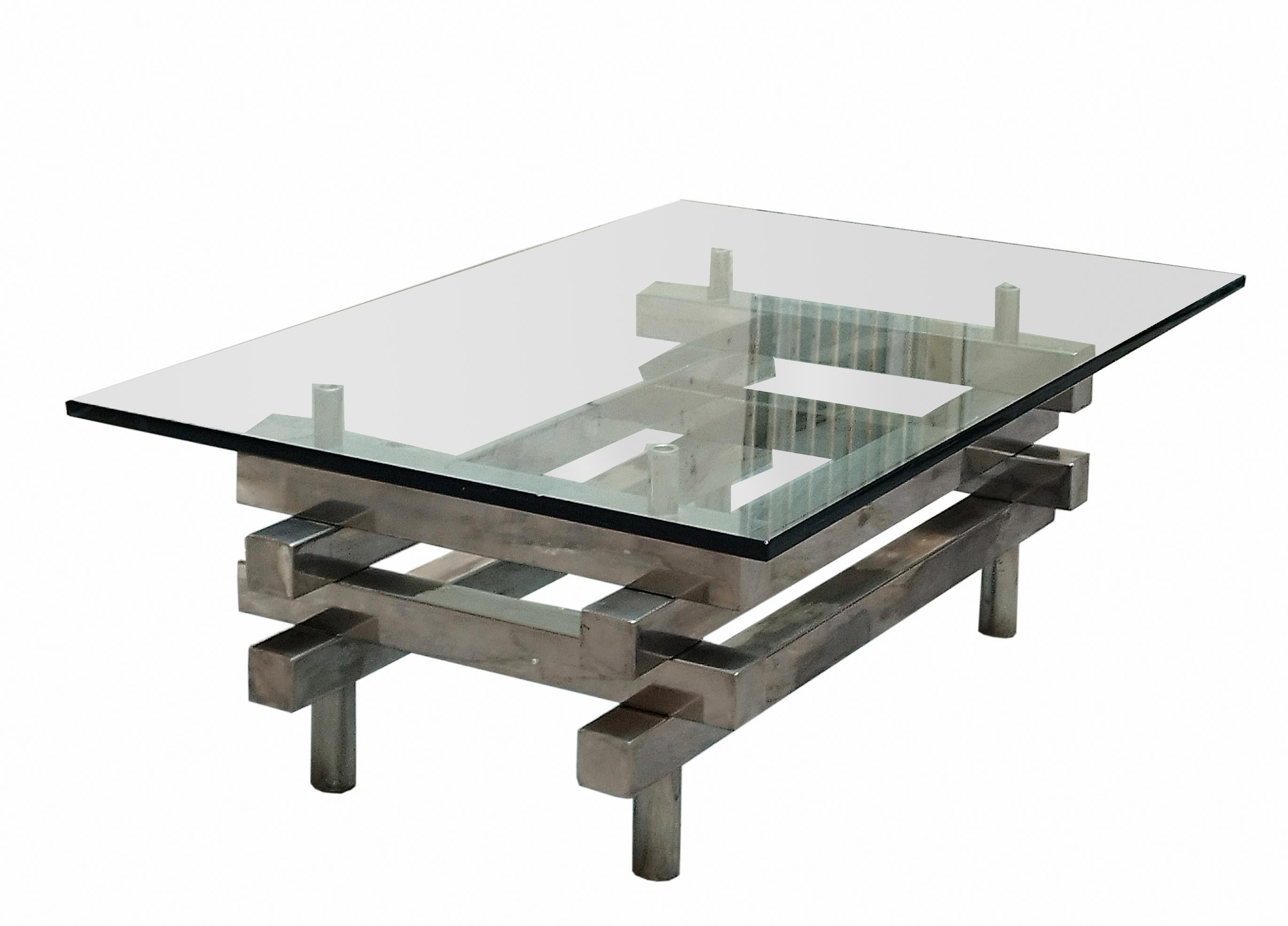 Mid-Century Modern Chromed Metal and Glass Coffee Table, Italy 1970s For Sale