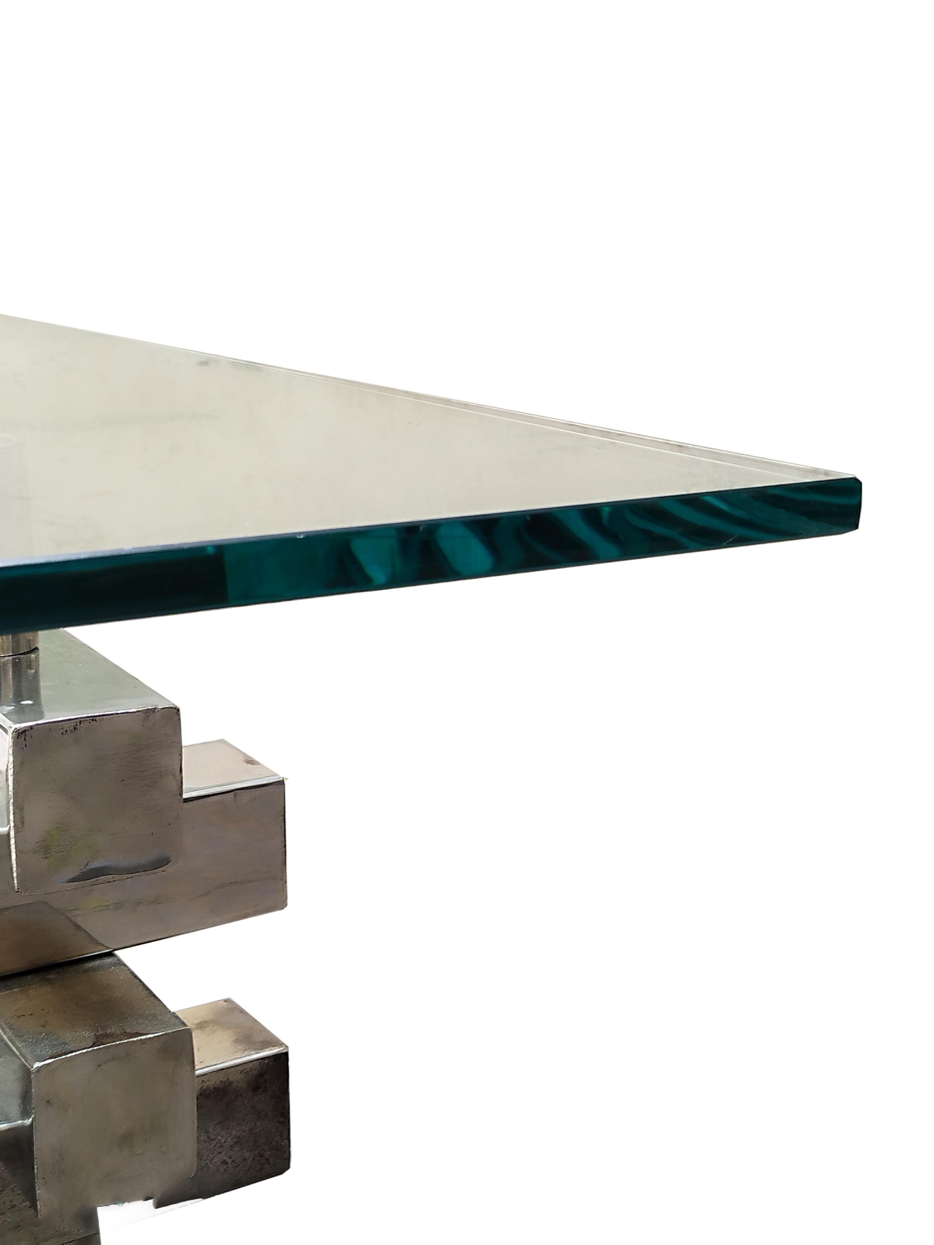 Verre Table basse en métal chromé et verre, Italie, années 1970 en vente