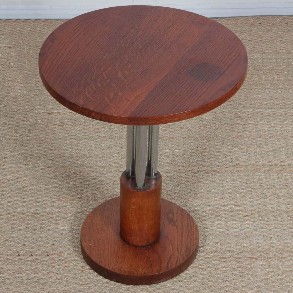 Metallo Chromed metal and oak modernist end table, 1930s in vendita
