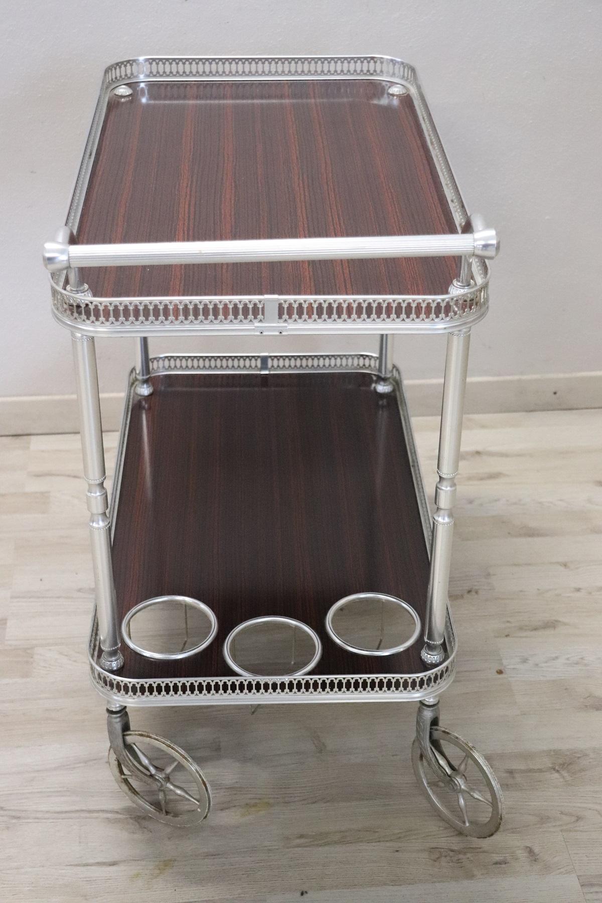 Chromed Metal and Rosewood Drinks Trolley or Bar Cart, Italy, 1930s 1