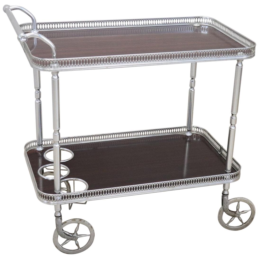 Chromed Metal and Rosewood Drinks Trolley or Bar Cart, Italy, 1930s