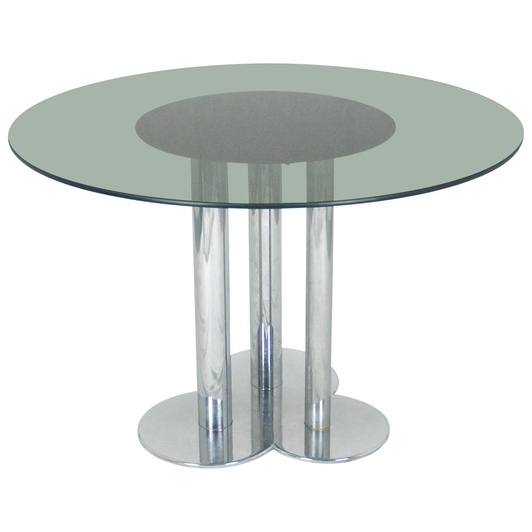 Chromed Metal and Smoked Glass Trifoglio Table by Sergio Asti for Poltronova