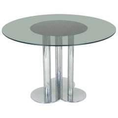Chrome Plated Metal and Smoked Glass Trifoglio Table by S. Asti for Poltronova