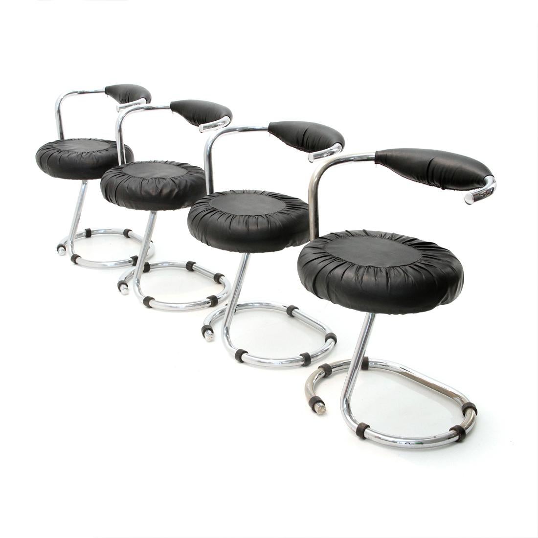 Italian Chromed Metal Chairs by Giotto Stoppino, 1970s, Set of 4