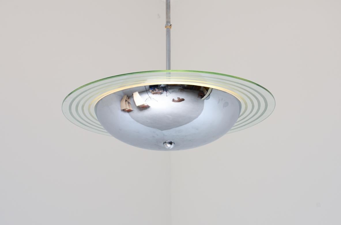 Italian Chromed metal chandelier For Sale
