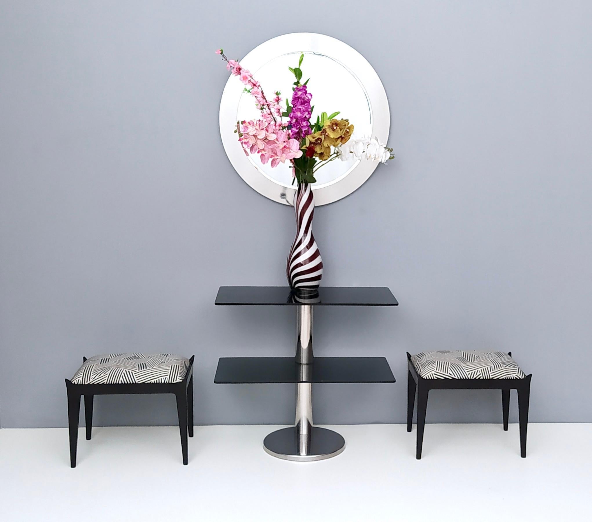 Post-Modern Postmodern Chromed Metal Console Table with Two Smoked Glass Shelves, Italy For Sale