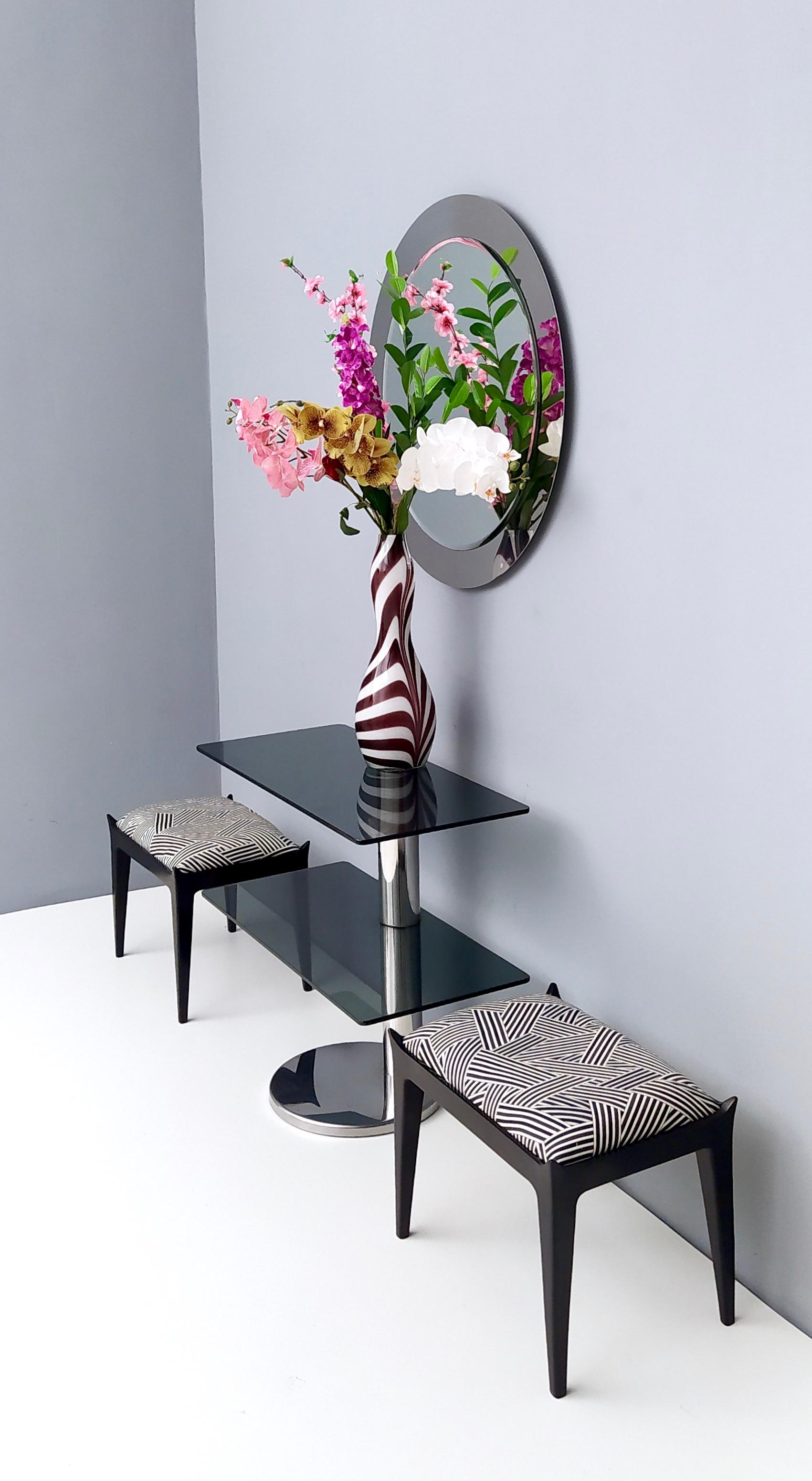 Italian Postmodern Chromed Metal Console Table with Two Smoked Glass Shelves, Italy For Sale