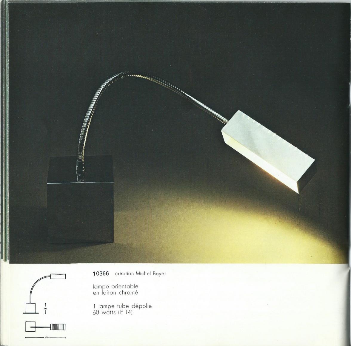 Milieu du XXe siècle Lampe en métal chromé avec tige flexible 10366 de Michel Boyer, Verre Lumière 1968 en vente