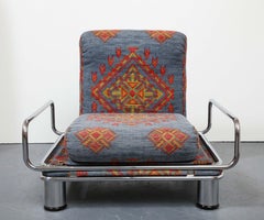 Chrome Metal Lounge Chair with Loose Cushions by Gianfranco Frattini, Italy