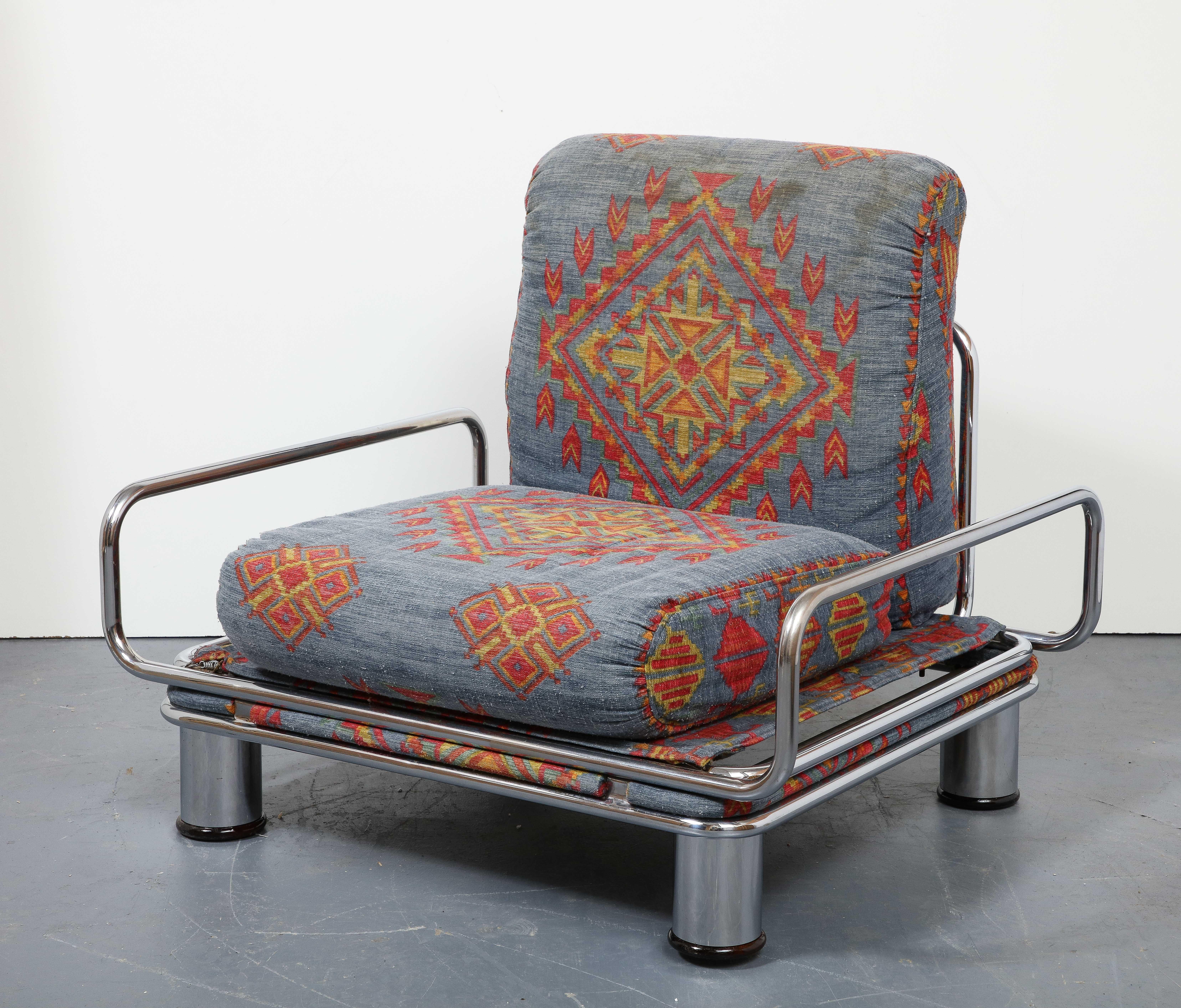 Italian Chromed Metal Lounge Chair by Gianfranco Frattini, Italy, circa 1970 For Sale