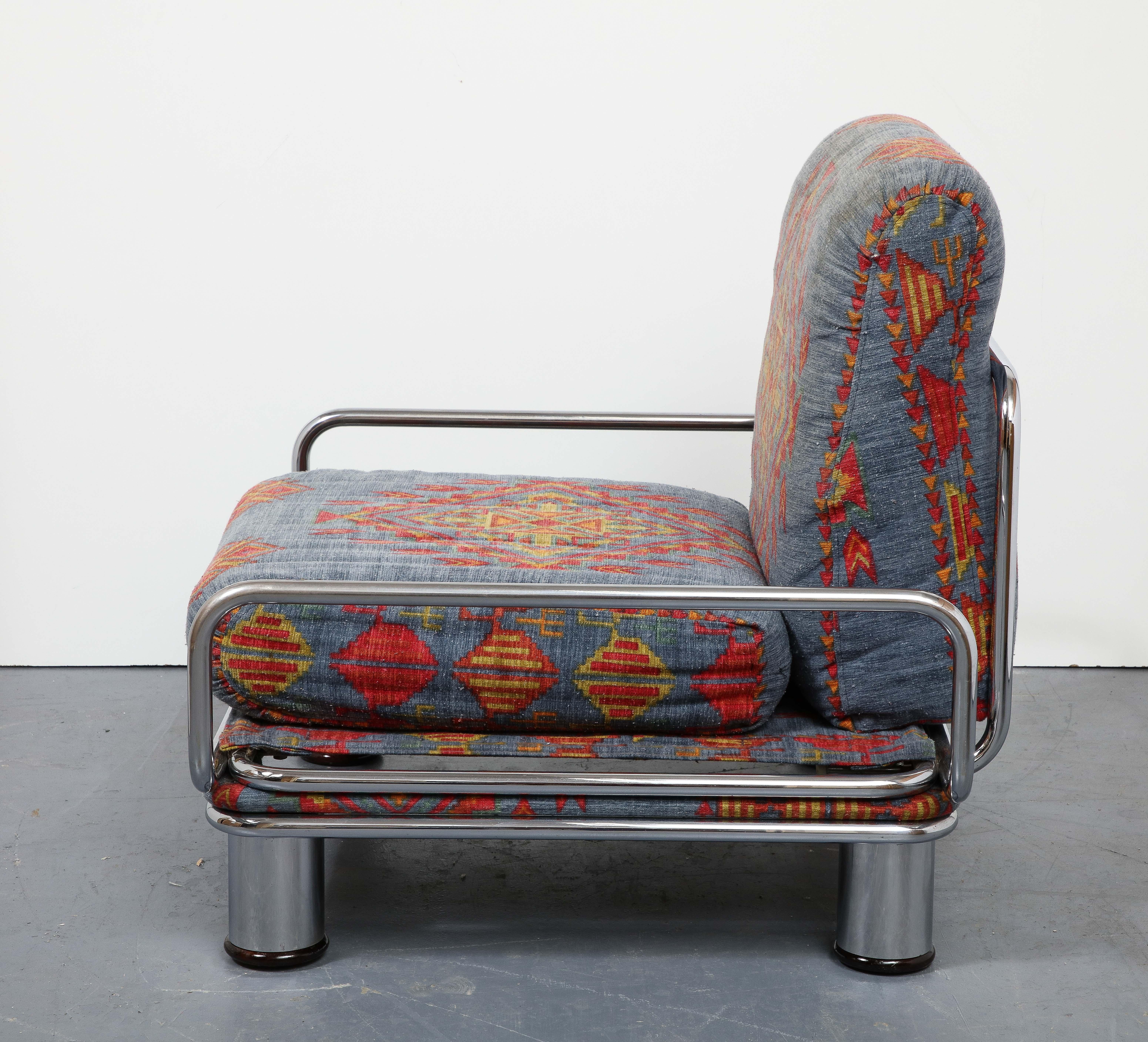 Upholstery Chromed Metal Lounge Chair by Gianfranco Frattini, Italy, circa 1970 For Sale