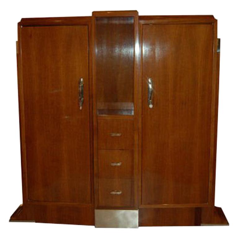 Chromed metal mounted rosewood Cabinet by Dominique For Sale