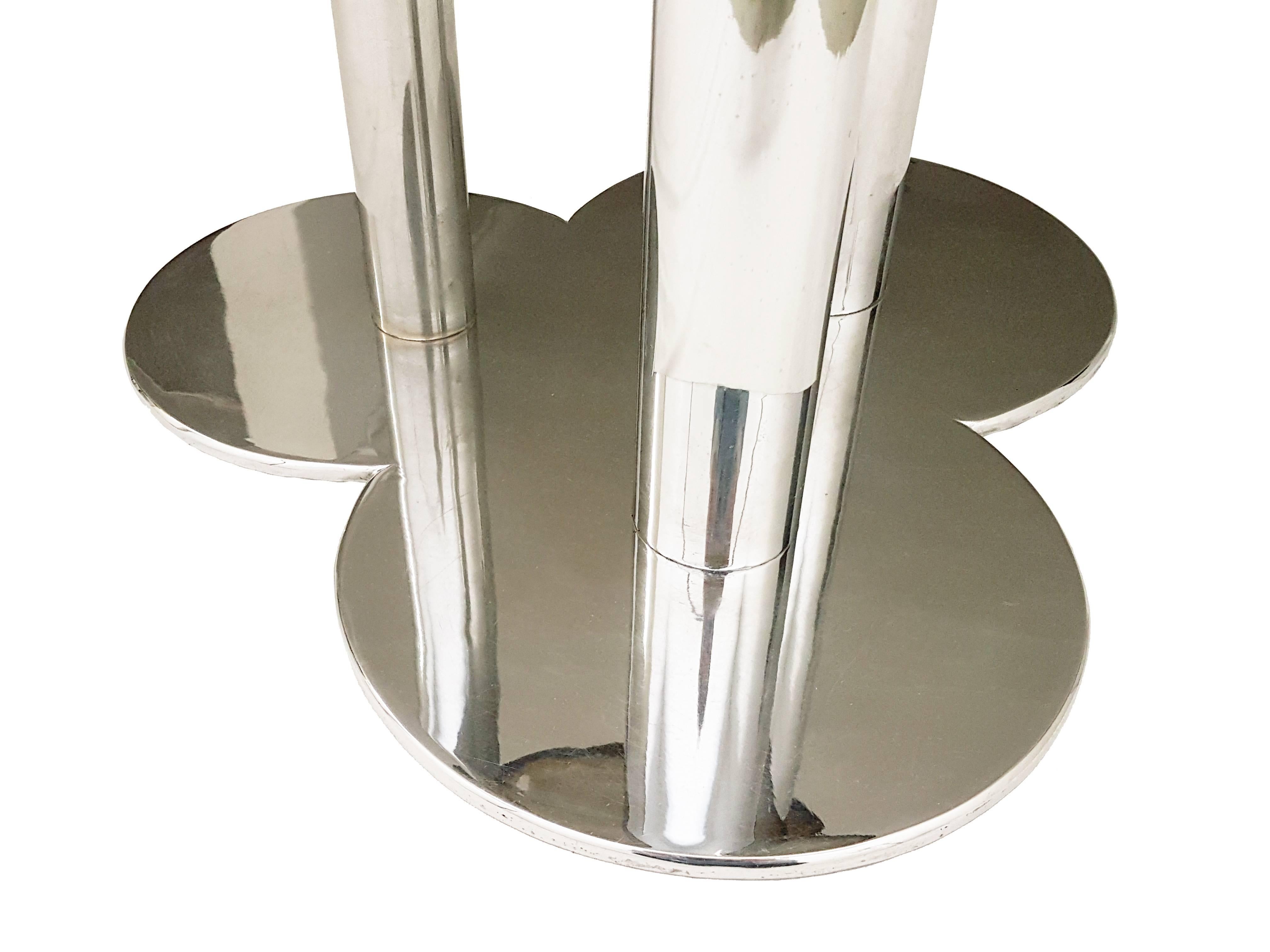 Chrome Plated Metal and Smoked Glass Trifoglio Table by S. Asti for Poltronova For Sale 5